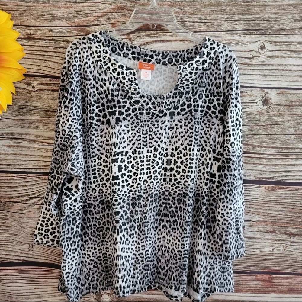 Hearts Of Palm Womans Mid Sleeve Top Size 3x  Leopard Print PreOwn